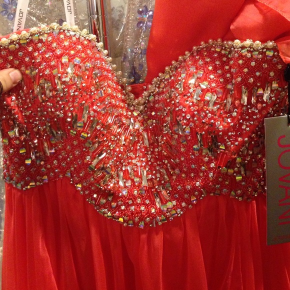 Jovani a line dress in coral - Picture 2 of 4